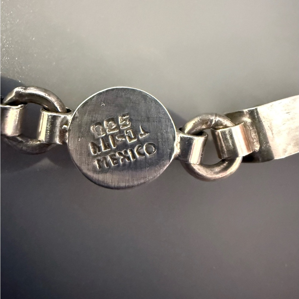 Taxco Silver Bracelet with Blue and Green Accents - Picture 5 of 9
